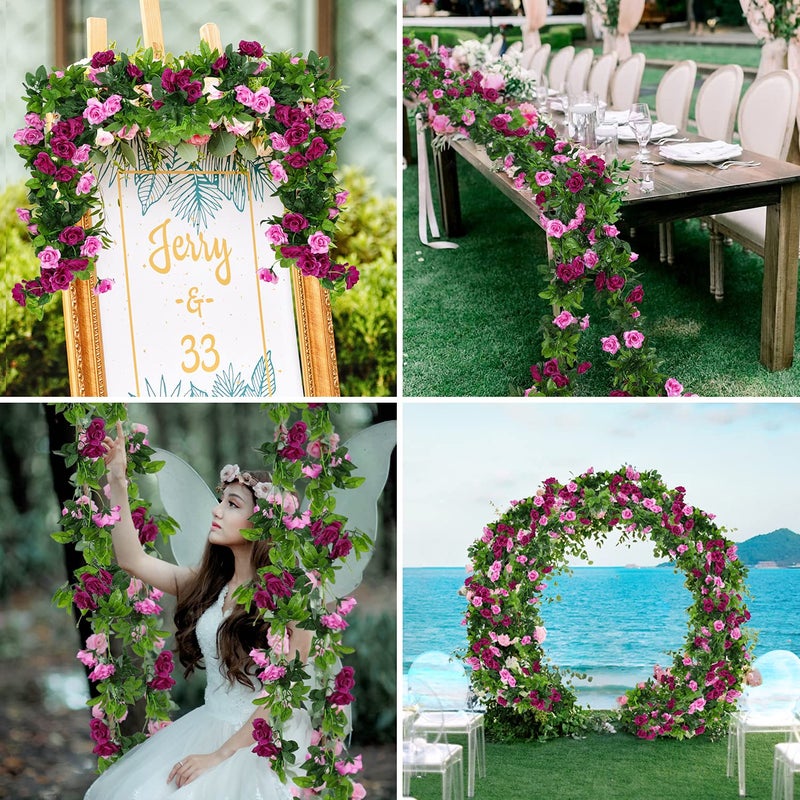 JUSTOYOU 2 Pack (15.8FT) Fake Rose Garland, Artificial Rose Vines Flowers Hanging Silk Rose Vine Wedding Home Backdrop Party Arch Arrangement Decoration - Image 5